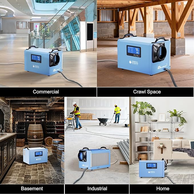 145 Pints Commercial Dehumidifier, Industrial Water Damage Unit up to 6,000 sq ft, Auto Defrost, Memory Starting with Drain Hose，for Crawl Spaces & Basements,Blue - Image 5