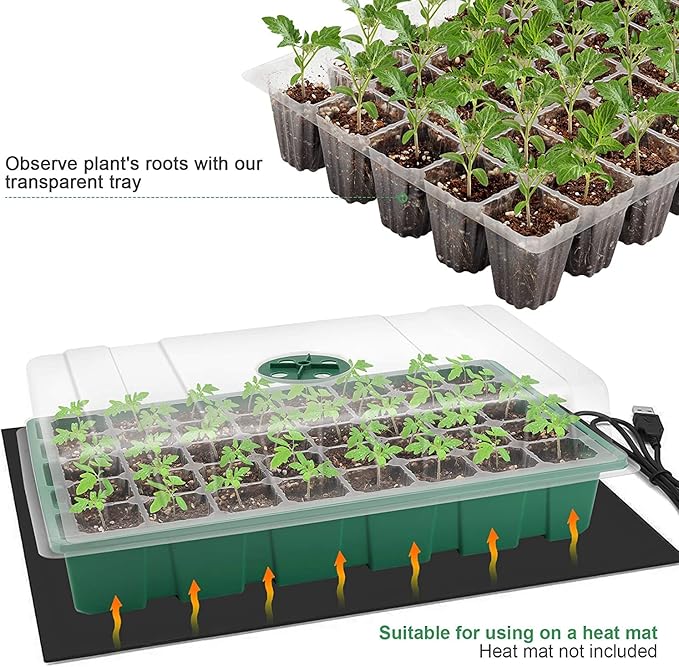 MIXC Seedling Trays Seed Starter Tray, 5-Pack Mini Propagator Plant Greenhouse Grow Kit with Humidity Vented Domes and Base for Seeds' Starting (40 Cells Per Tray, Total 200 Cells), Green - Image 3