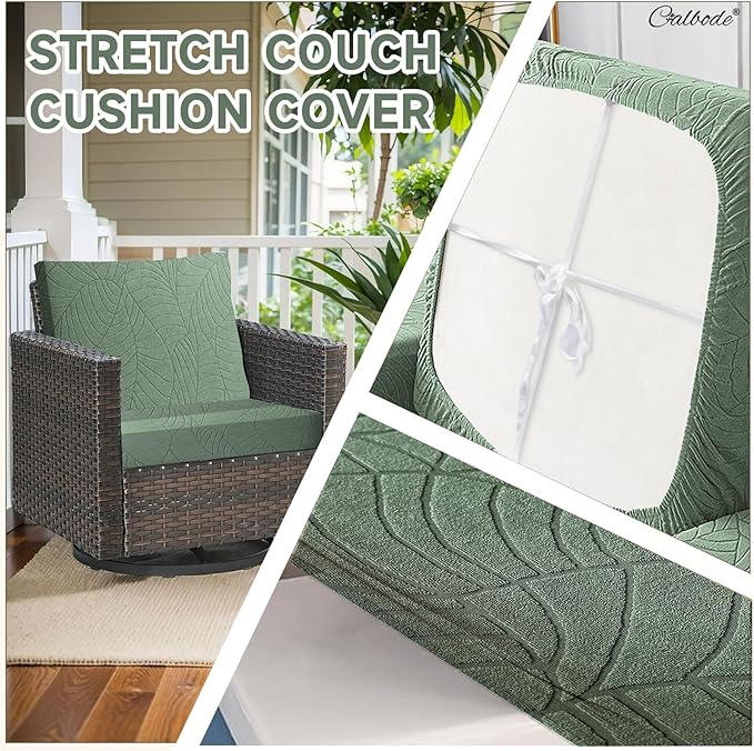 12Pcs Stretch Couch Cushion Covers, Water Resistant Outdoor Sofa Cuhsion Cover Replacement,Washable Outdoor Patio Chair Seat Cushion Covers for Furniture Protect (Sage Green, Leaf Textured) - Image 3