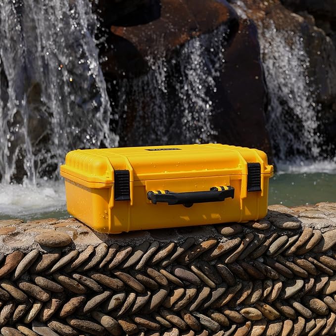 MEIJIA Portable All Weather Waterproof Protective Case,Hard Case,Camera Case With Customized Fit Foam,Fit Use of Drones,Camera,Equipments,Pistols,13.35 x11.63x5.98inches (Yellow) - Image 2