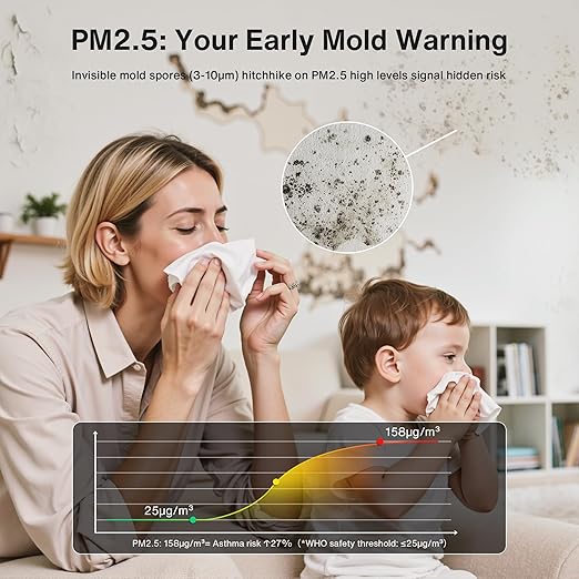bonoch 16 in 1 Air Quality Monitor Indoor 7" Display 9 AQI+7 AQI Alerts, CO2 Monitor Air Quality Tester for CO2, TVOC, PM2.5 PM1.0 PM10, HCHO Temperature Humidity AQI & Time Air Quality Meter for Home - Image 7