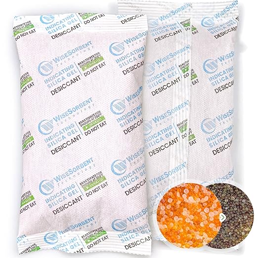 200 Gram [100 Packs] Silica Gel Desiccant Packets with Orange Indicating Beads, Rechargeable Silica Packs, Moisture Absorbers for 3D Printer Filament Gun Safe Camera Electronics Equipment by Wisesorb