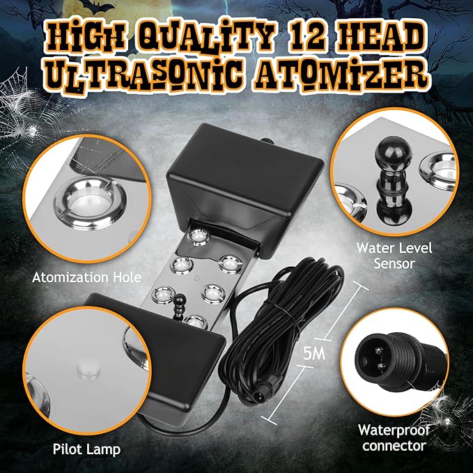 Ultrasonic Mist Maker Fogger 6 Head(5000ml/H),110V 350W Power Water Proof Ultrasonic Mister,Ultrasonic Fogger Humidifier with Float,for Vegetable Preservation,Landscape,Halloween Atmosphere - Image 5