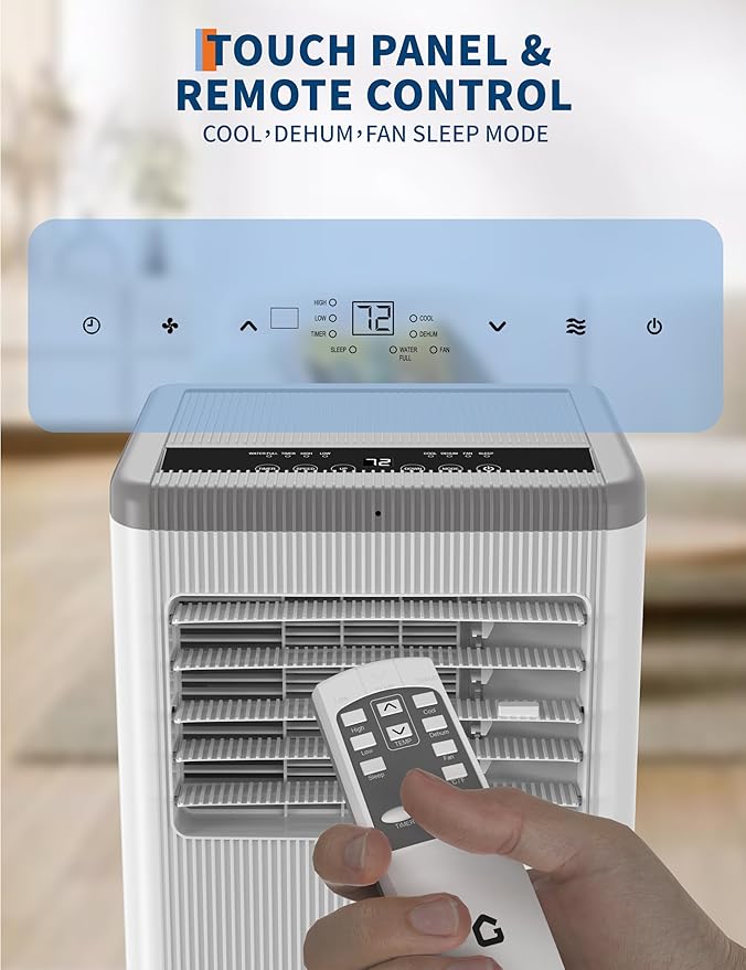 GarveeLife 8000 BTU Portable Air Conditioner – 3-in-1 AC with Dehumidifier & Fan – Remote, 2 Speeds, 24H Timer, Wheels, Window Kit – Cools up to 350 Sq.Ft – Operation Panel Black, US Standard - Image 2