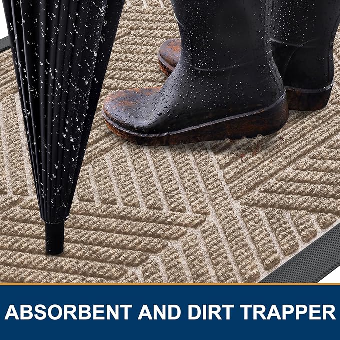 Smiry Front Door Mat Outside Entrance, Heavy Duty Sturdy Natural Rubber Doormat, Trap Dirt and Moisture, Easy Clean Low Profile Mats for Indoor Outdoor Entry, Irregular Triangle (29.5x17, Mixed Camel) - Image 3