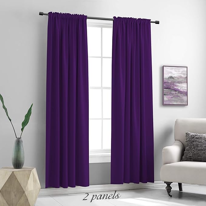 DONREN 84 Inches Long 2 Panels Blackout Curtain Panels for Bedroom - Rod Pocket Thermal Insulated Drapes for Living Room(Royal Purple,52 x 84) - Image 2