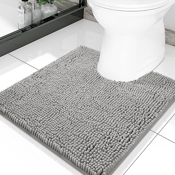 Smiry Luxury Chenille Toilet Rugs U-Shaped 20x20, Soft Absorbent Non-Slip Contour Bathroom Rugs for Toilet, Machine Washable Contoured Bath Mats, Light Grey by Smiry