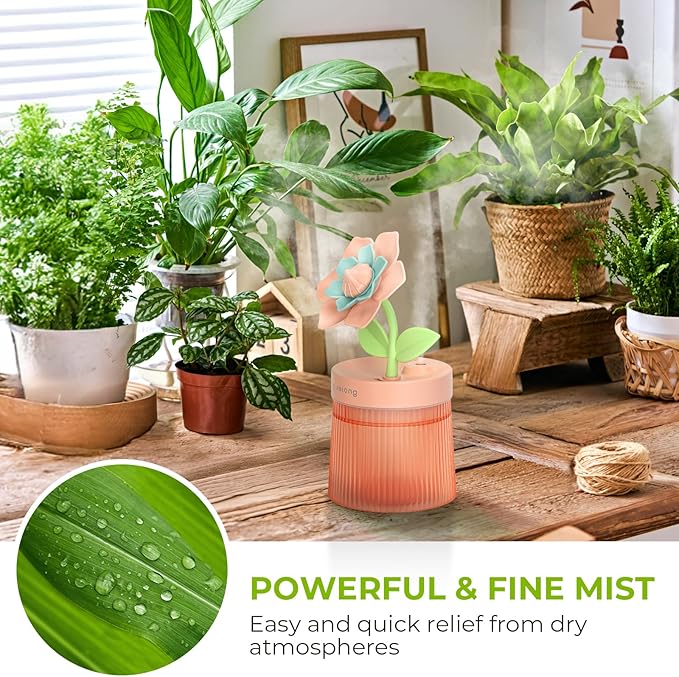 Cute Flower Mini Humidifier, Purple Gardenia Desktop Humidifiers for Bedroom, 260ml Portable Small Cool Mist Humidification, USB Powered, Auto Shut-Off, Perfect for Home, Office & Indoor Plants - Image 5