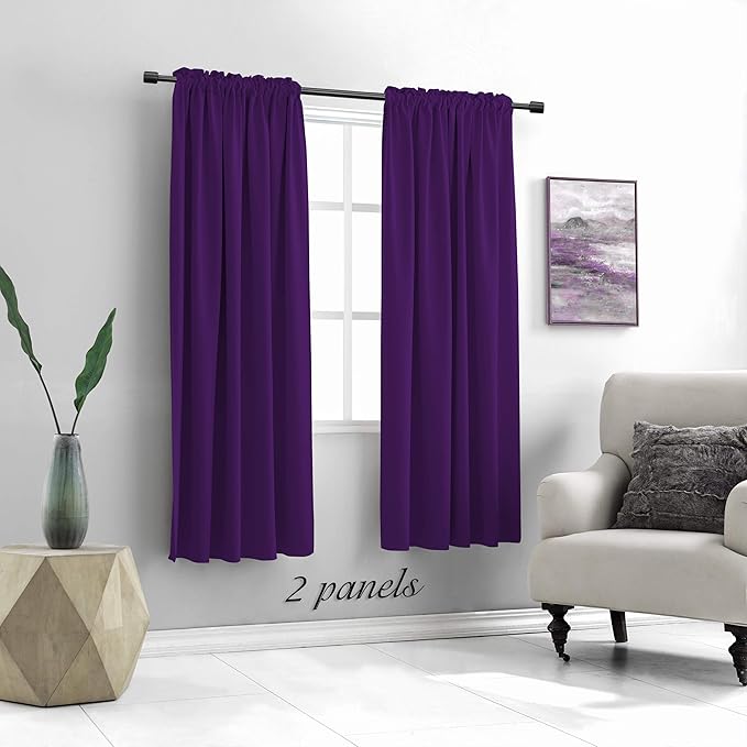 DONREN 72 Inch Length Blackout Window Curtain Panels for Bedroom - Rod Pocket Blackout Solid Curtains for Dining Room(Purple,42 W x 72 L 2 Panels) - Image 2