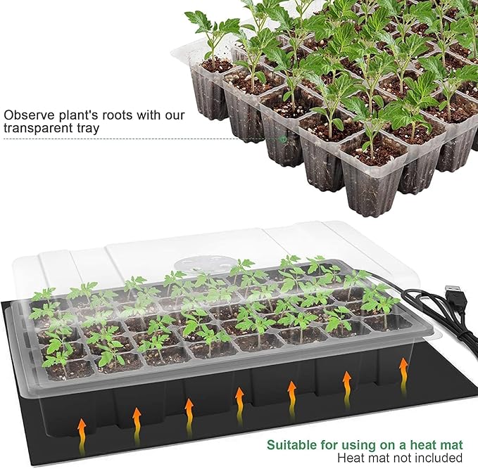 MIXC Seedling Trays Seed Starter Tray, 10-Pack Mini Propagator Plant Grow Kit Greenhouse with Humidity Vented Domes and Base for Seeds' Starting (40 Cells Per Tray, Total 400 Cells), Black - Image 3