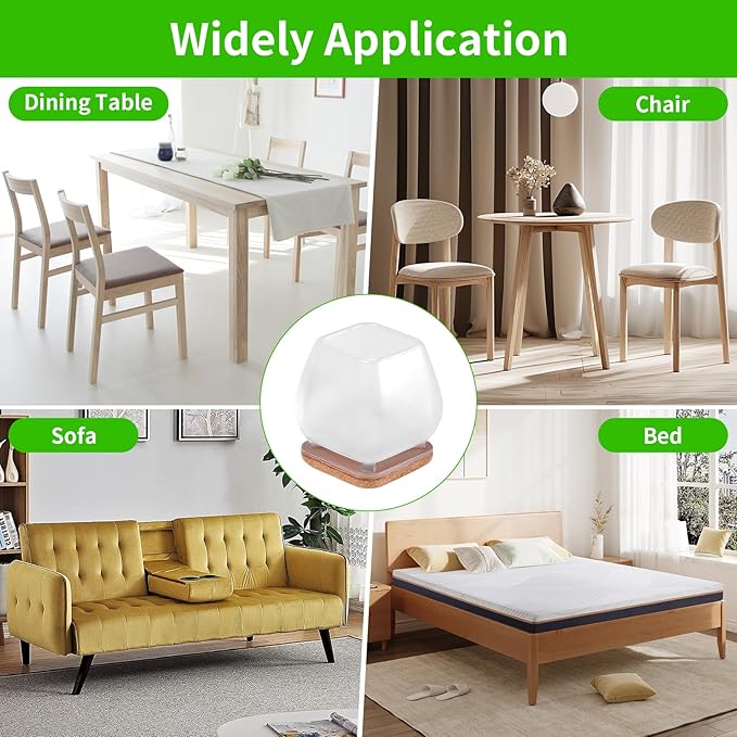 16PCS Square Silicone Chair Leg Floor Protectors for Hardwood Floors, Felt Furniture Pads Covers Table Chair Leg Caps, Large Chair Sliders for Wood Floors, Anti-Scratches&Noise(Clear, Fit:1.1"-1.4") - Image 7