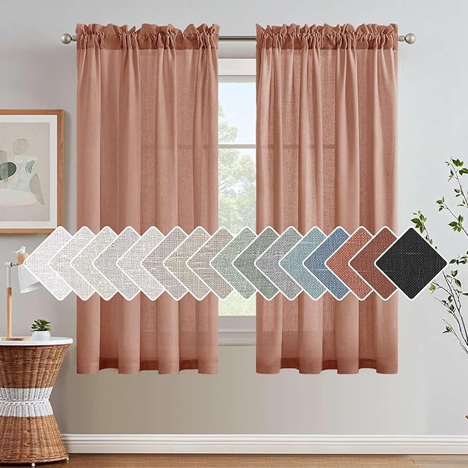 H.VERSAILTEX Linen Curtains Elegant Natural Linen Semi Sheer Curtains Energy Light Filtering Rod Pocket Window Treatments Panels for Living Room (Set of 2, Terracotta, 52 inch W X 54 inch L) by HVERSAILTEX