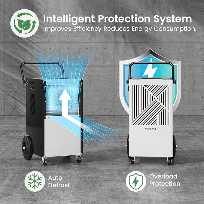 Waykar 155 Pints Commercial Dehumidifier with Pump, Drain Hose and Washable Filter Space up to 8000 Sq. Ft, for Basements, Industrial or Commercial Spaces - 5 Year Quality Coverage - Image 6