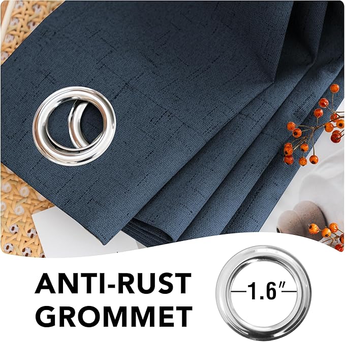H.VERSAILTEX Linen Blackout Curtains 84 Inches Long 100% Absolutely Blackout Thermal Insulated Textured Linen Look Curtain Draperies Anti-Rust Grommet, Energy Saving with White Liner, 2 Panels, Navy - Image 6