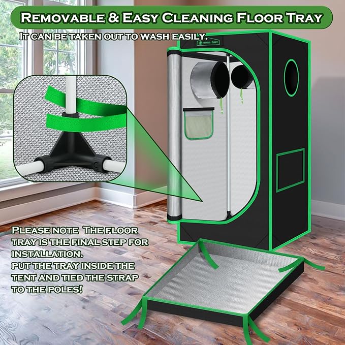 Grow Tent 24"x24"x48" 600D Mylar Hydroponic Indoor Grow Tents with Observation Window, Removable Floor Tray and Tool Bag for Indoor Plant Growing 2x2 - Image 6