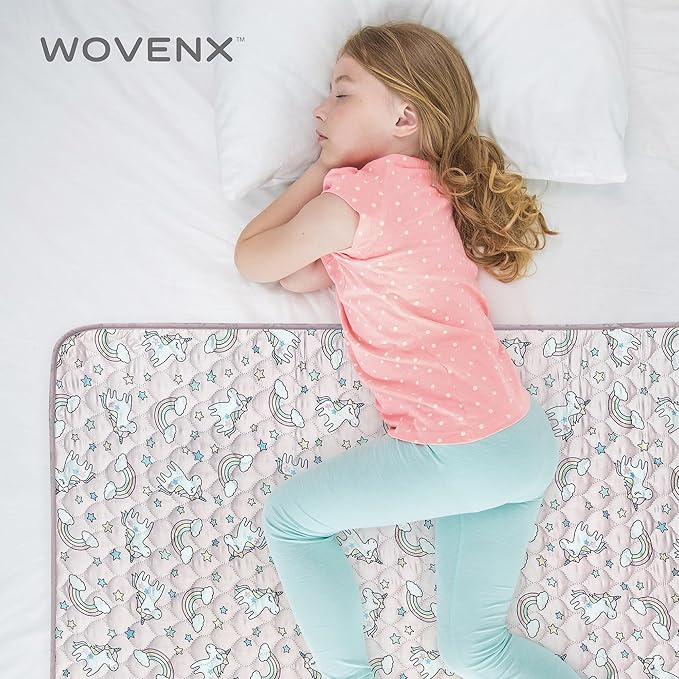 Organic Incontinence Pads for Kids & Toddlers - 5 Layer Waterproof Protectors for Overnight Bed Wetting - Reusable & Washable Pee Pads - Fits Twin to Full Size Beds - 34" x 52" Unicorn - Image 5