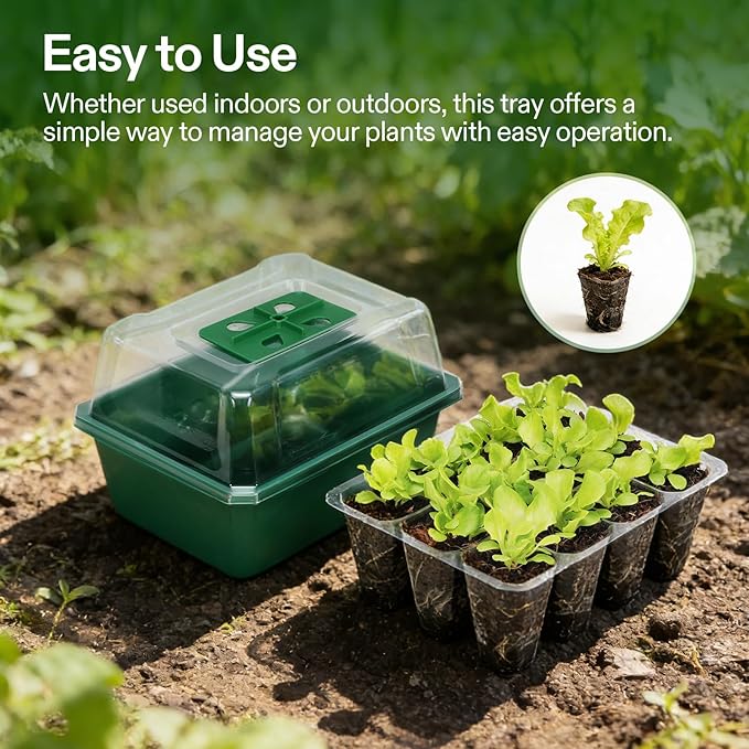 VIVOSUN 6-Pack Seed Starter Trays, 72-Cell Seed Starter Kit with Humidity Dome, Flat Reusable Plant Germination Trays with Drain Hole, Green Propagation Tray for Planting Seeds - Image 4