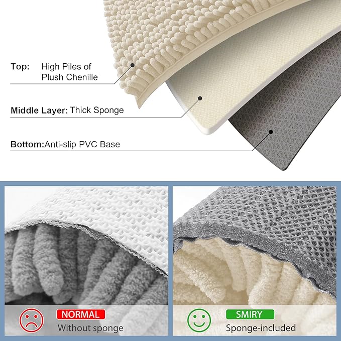 Smiry Luxury Chenille Bathroom Rugs 30x20, Extra Soft and Absorbent Shaggy Bath Mat, Machine Washable, Non-Slip Plush Carpet Runner for Tub, Shower, and Floor, Home Decor Accessories, Sand - Image 5