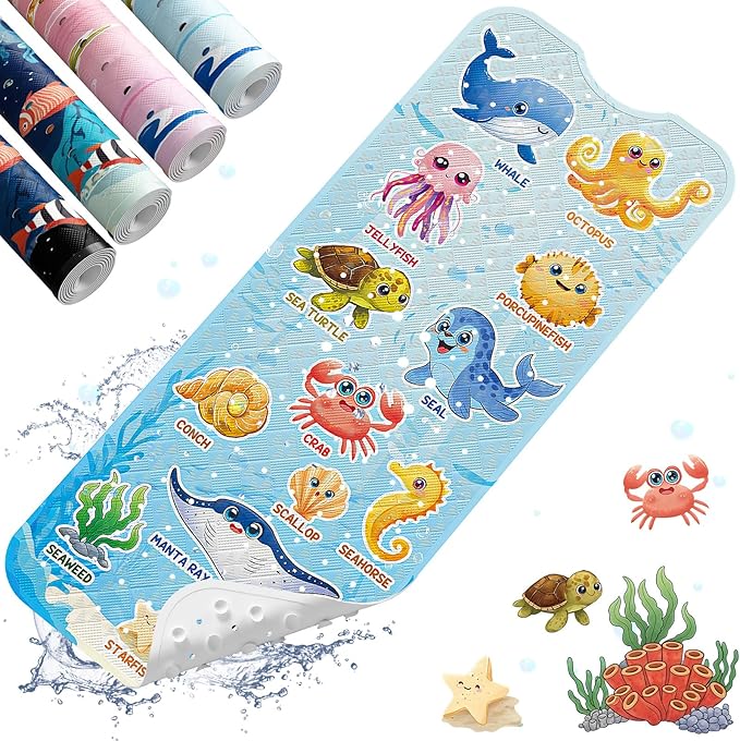 XIYUNTE Baby Bath Mat for Tub Non Slip Kids Bath Mat - 40"x16" Extra Long Bathtub Mat Non Slip Kids, Eco-Friendly Toddler Bath Mats with Suction Cups for Secure Grip, Easy to Clean & Easy Drying by XIYUNTE