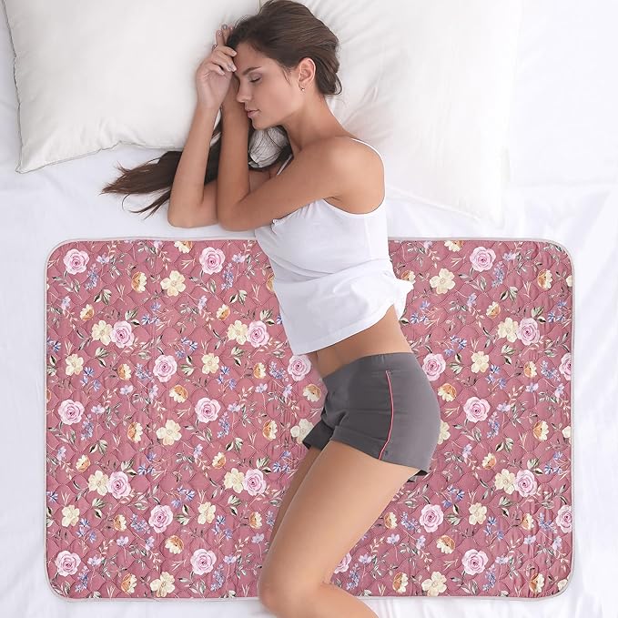 Organic Incontinence Pad for Period - Waterproof Protectors - Reusable Washable Pee Pad - Fits Twin to Full Size Beds - 100% Organic Viscose Derived from Bamboo - 34" x 52" Dark Flower by Wovenx