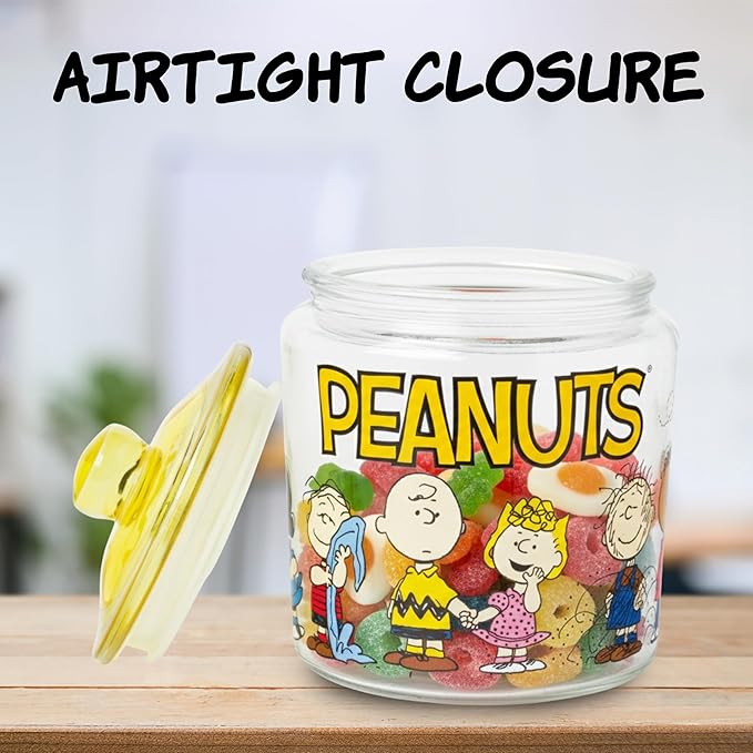 Silver Buffalo Peanuts Squad Featuring Charlie Brown, Snoopy, Schroeder, Lucy, Linus, Sally, Pigpen, Woodstock, and Franklin Glass Cookie Snack Candy Jar with Lid (Small) - Image 5