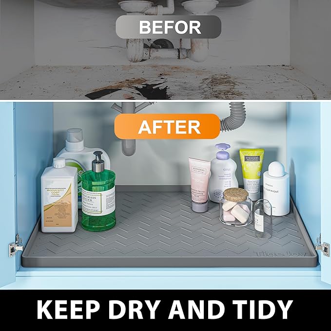 TigeJoy 40" x 19" Under Sink Mats for Kitchen Waterproof, Leak-Proof Silicone Mat Sink Protector and Cabinet Liner, Kitchen Essentials Organizer and Storage, Boot or Shoe Tray, Pet Feeding Mat - Image 6