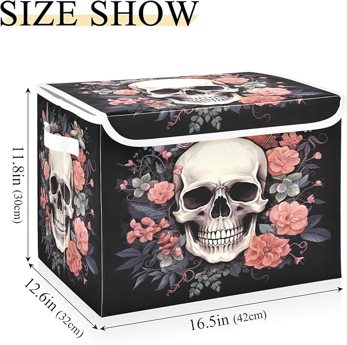 xigua Skull Storage Bins with Lids and Carrying Handle,Foldable Storage Boxes Organizer Containers Baskets Cube with Cover for Home Bedroom Closet Office - Image 3