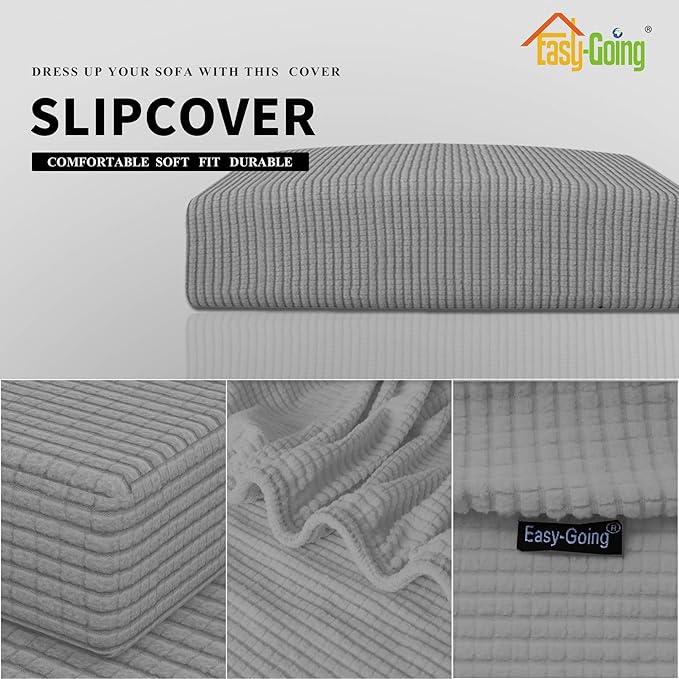 Easy-Going Stretch Cushion Cover Sofa Cushion Furniture Protector Sofa Seat Sofa slipcover Sofa Cover Soft Flexibility with Elastic Bottom(Oversized Sofa Cushion, Light Gray) - Image 3