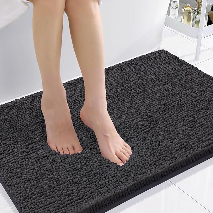 Smiry Luxury Chenille Bathroom Rugs 36x24, Extra Soft and Absorbent Shaggy Bath Mat, Machine Washable, Non-Slip Plush Carpet Runner for Tub, Shower, and Floor, Home Decor Accessories, Charcoal Grey by Smiry