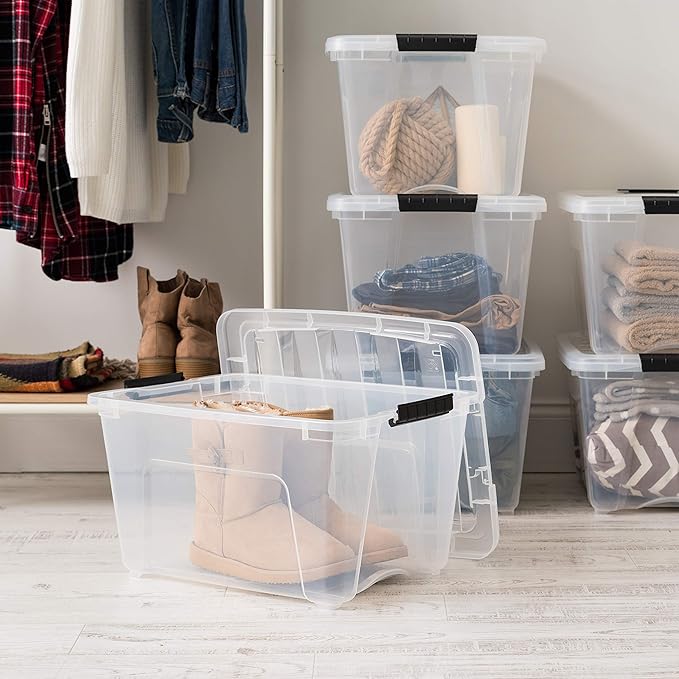 IRIS USA 32 QT Plastic Storage Box with Lid and Latches - 6 Pack - BPA-Free, See-Through Organizing Solution, Durable Nestable Stackable Containers, Secure Pull Handle - Clear - Image 5