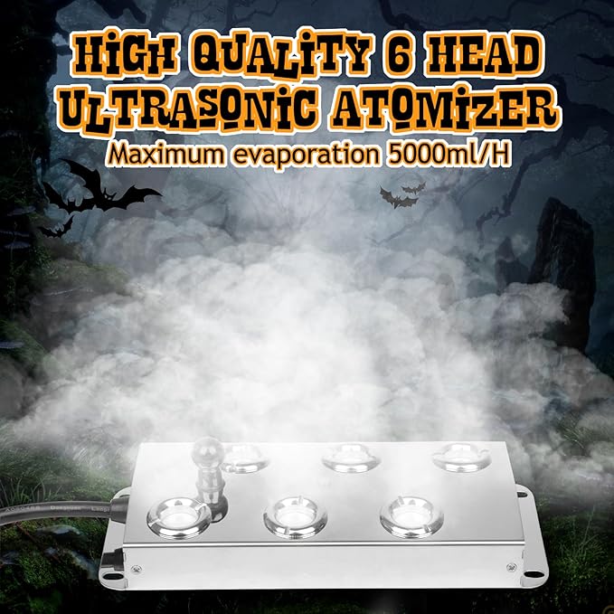 Ultrasonic Mist Maker Fogger 6 Head(5000ml/H),110V 350W Power Water Proof Ultrasonic Mister,Ultrasonic Fogger Humidifier with Float,for Vegetable Preservation,Landscape,Halloween Atmosphere - Image 2
