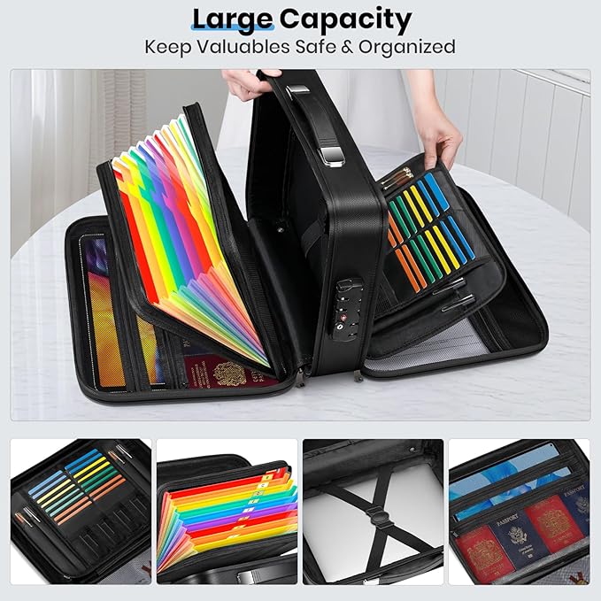 Fireproof Document Box Double-Zip, Hard-shell Waterproof Fire Proof Bag with Lock & File Folder, Portable Safe Organizer for Home Office Documents, Important Valuables Storage, Travel/Emergency Carry - Image 5