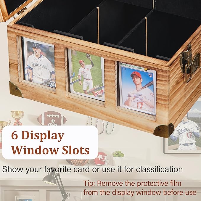 Graded Card Storage Box with Display Window, Wood Card Case for 140+ Cards PSA BGS FGS & SGC, Sports Cards Trading Cards, Graded Card Slab Carrying Case, Christmas Gifts (Carbonized Brown) - Image 4
