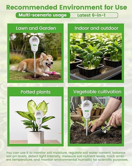 6-in-1 Soil Moisture Meter with 3 Probes, PH/Sunlight/Soil Moisture/Fertility with 3 Removable Probe, Digital Air Temp/Humidity, Soil Tester for Garden, Lawn, Indoor and Outdoor Plants - Image 7