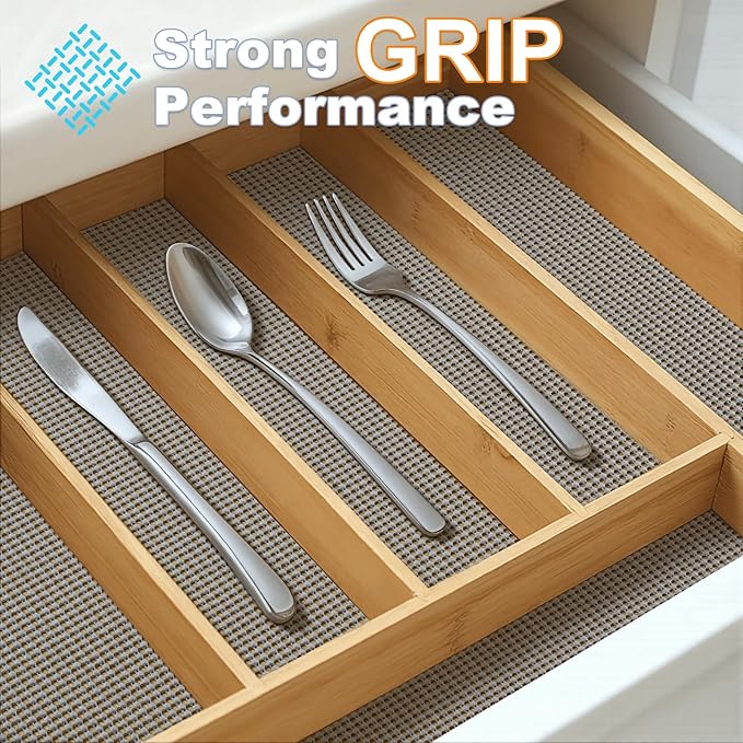 Songrey Non-Adhesive Drawer and Shelf Liner, Non Slip Cabinet Liners, Protect Kitchen Cupboard, Bathroom Drawers, Breathable, Thick Strong Grip mat (17.5IN x 20FT, Dark Gray) - Image 3