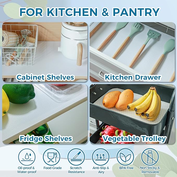 Hersvin Shelf Liners 24 in x 20 ft EVA Drawer Mats, Non-Adhesive Cupboard Protector, Kitchen Cabinet Lining Fridge Liner (White Stripe, 61x610cm) - Image 7