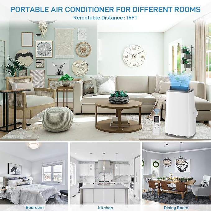 14000 BTU Portable Air Conditioner for Room up to 700 Sq.Ft - 3-in-1 Energy-Efficient AC Unit with Dehumidifier & 3-Speed Fan, Quiet Operation, Remote Control, Compact Design - Image 2