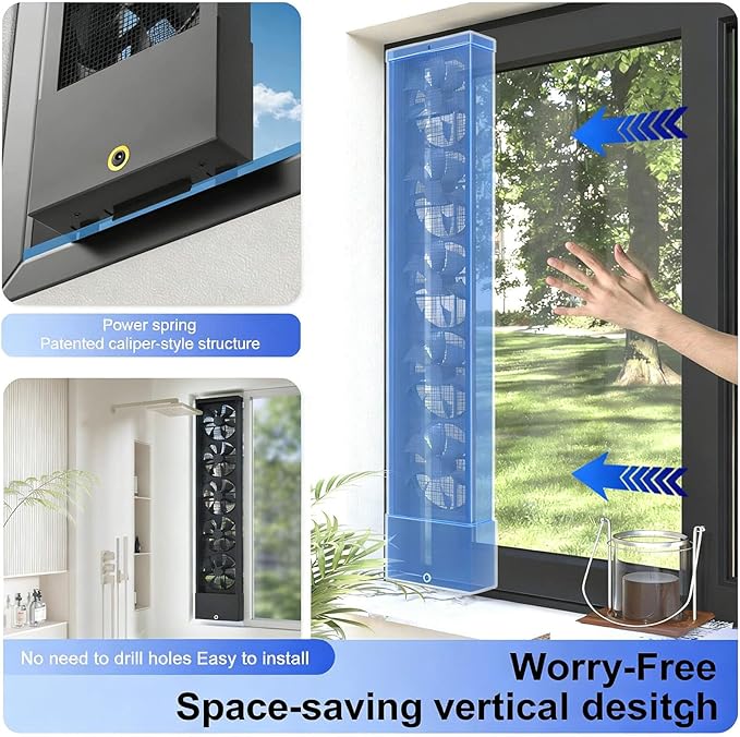 Vertical Window Exhaust Fan for Sliding Windows-Easy Tool-Free Installation, Adjustable Speed with Reversible Airflow, Slim Design for Bedroom Kitchen Office, Alternative to AC Fan and Household Fans - Image 2