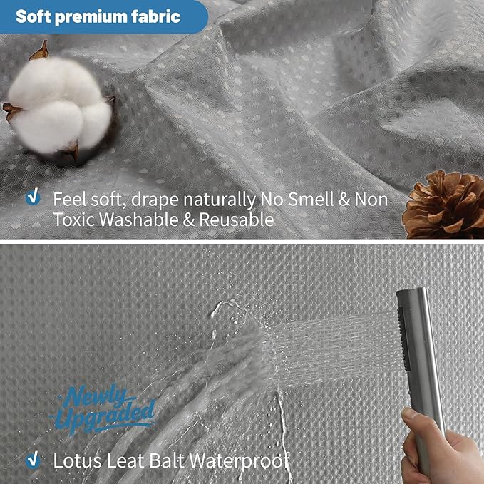 2-in-1 Waterproof Fabric Shower Curtain - No Separate Liner Needed, Hotel-Style Waffle Weave, Effortless Cleaning & Washable Bathroom Shower Curtain Set,72Wx72H,Grey - Image 4