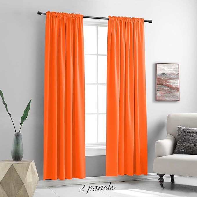 2Panels Vibrant Orange Blackout Thermal Insulated Curtains for Bedroom,Hallowmas Pumpkin Orange Curtains 80 Inch Length for Closet Door Doorway Curtain Panels,52" Wide x 80" Long - Image 2