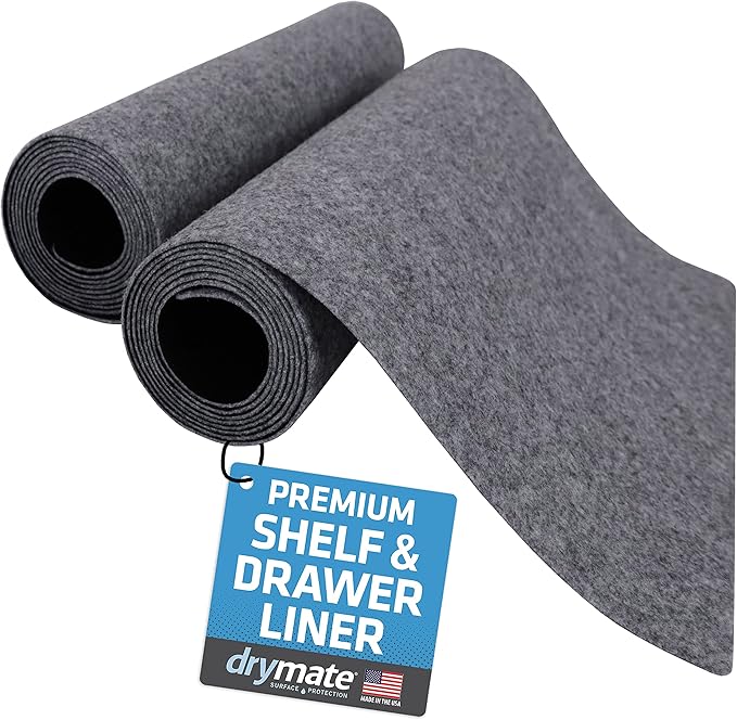 Drymate Premium Luxury Shelf & Drawer Liner, Thick Cushioned Fabric, Non-Adhesive, Absorbent, Waterproof, Slip-Resistant, Liners for Kitchen Cabinets, Cupboards (USA Made)(12”x59”)(2-Pack)(Light Grey) by Drymate