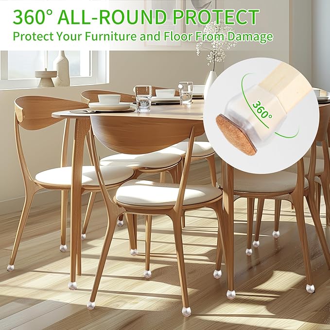 16PCS Square Silicone Chair Leg Floor Protectors for Hardwood Floors, Felt Furniture Pads Covers Table Chair Leg Caps, Large Chair Sliders for Wood Floors, Anti-Scratches&Noise(Clear, Fit:1.1"-1.4") - Image 2