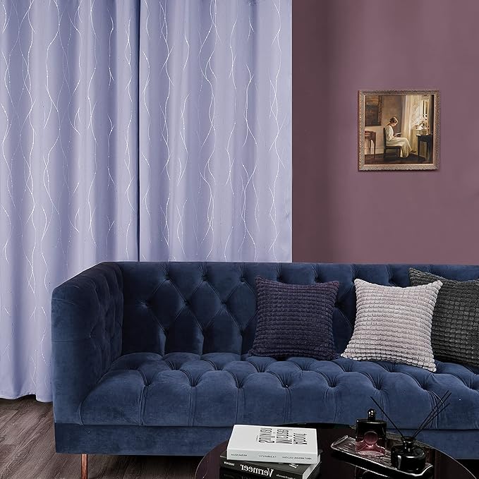 Deconovo Blackout Curtains, Thermal Insulated Soundproof Drapes with Wave Dots Foil Print, 42 x 63 Inch, Set of 2, Machine Washable Window Curtain for Bedroom Living Room Nursery Kitchen, Light Purple - Image 3