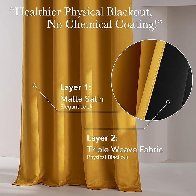 NICETOWN Full Shading Curtains for Patio Door, Gold, 1 Panel, 100" W x 84" L, Super Heavy-Duty Thermal Backing Faux Silk Sliding Glass Door Drape, Privacy Assured Room Divider Curtain - Image 3