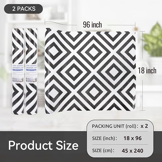 FIFTY FEET 18"x96" Non-Adhesive Shelf Liner for Kitchen Cabinets and Drawers, Washable Non-Slip PVC Cabinet Liner (Black Plaid)(2 Roll) - Image 5