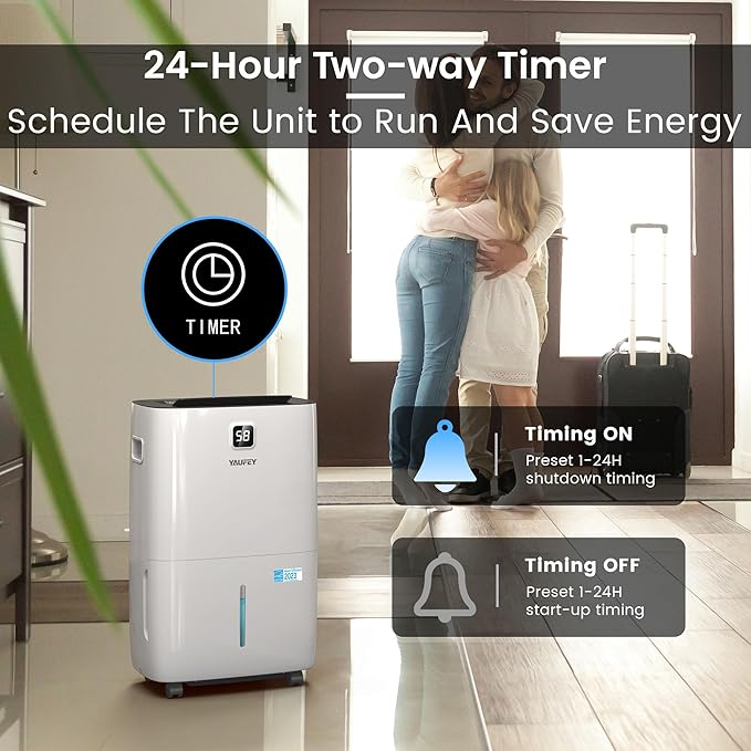 Yaufey 150 Pints Energy Star Dehumidifier with Pump for Home, Basement and Large Room up to 7500 Sq. Ft., With Drain Hose, Timer, Intelligent Humidity Control and Large Water Tank - Image 7