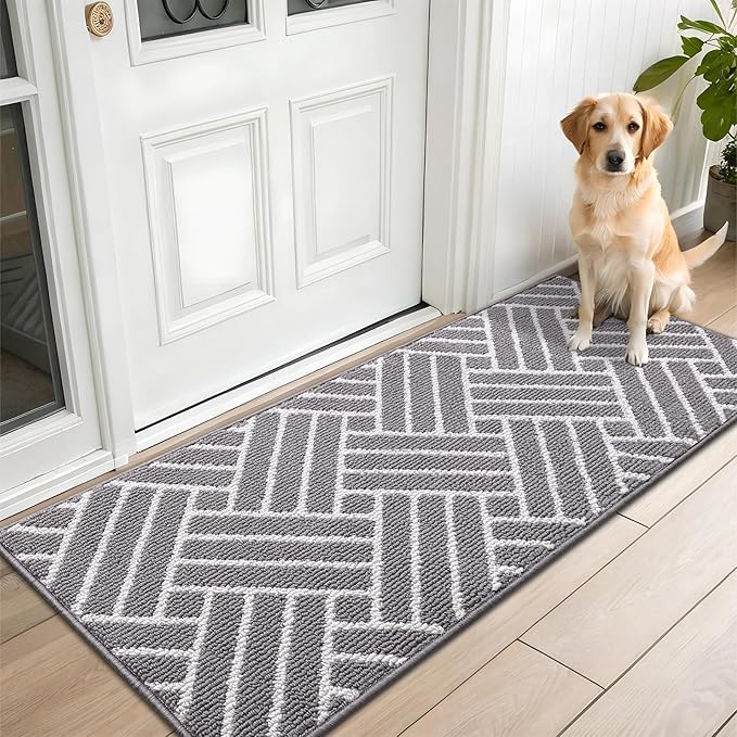 OLANLY Runner Indoor Door Mat, 59x23 Inch, Dirt Resistant and Absorbent, Non-Slip Rubber Backing Floor Mats, Easy Clean Low-Profile Doormat for Entryway, Front Door, and Inside Entrance, Grey by OLANLY