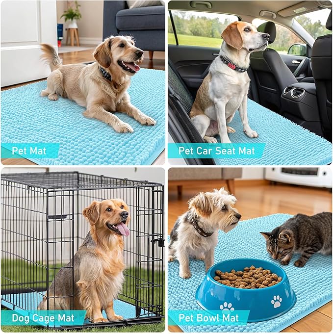 OLANLY Dog Door Mat for Muddy Paws 40x32, Absorbs Moisture and Dirt, Absorbent Non-Slip Washable Doormat, Quick Dry Chenille Mud Mat for Dogs, Entry Indoor Entryway Carpet for Inside Floor, Blue - Image 7