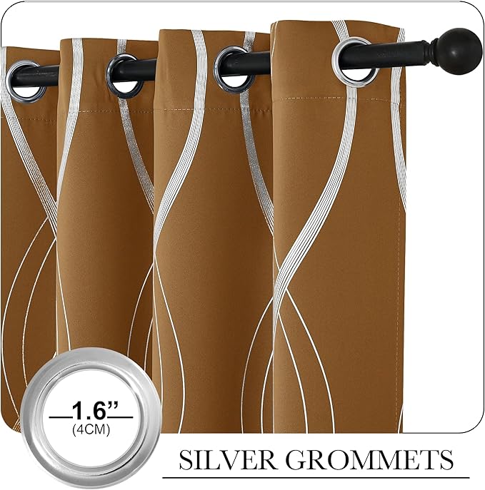 NICETOWN Gold Brown Blackout Fall Pattern Curtains for Living Room 84 inch Long, 52” Wide - Light Reducing Thermal Insulated Foil Printed Grommet Drapes for Bedroom and Nursery, 2 Panels - Image 3