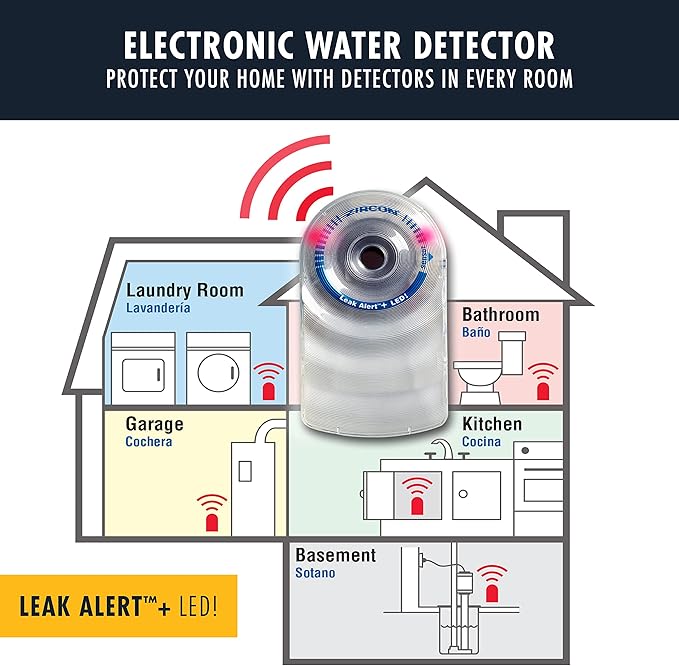 Zircon Leak Alert + LED! Water Leak Detector & Flood Sensor Alarm/Water Leak Sensor with Dual Leak Alarms 90dB Audio + Flashing LED lights/Battery Powered (5 Pack) Batteries Not Included, (72313) - Image 3